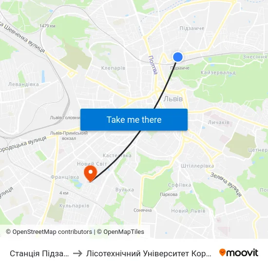 Станція Підзамче to Лісотехнічний Університет Корпус № 1 map
