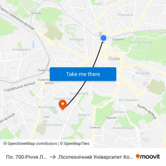 Пл. 700-Річчя Львова to Лісотехнічний Університет Корпус № 1 map