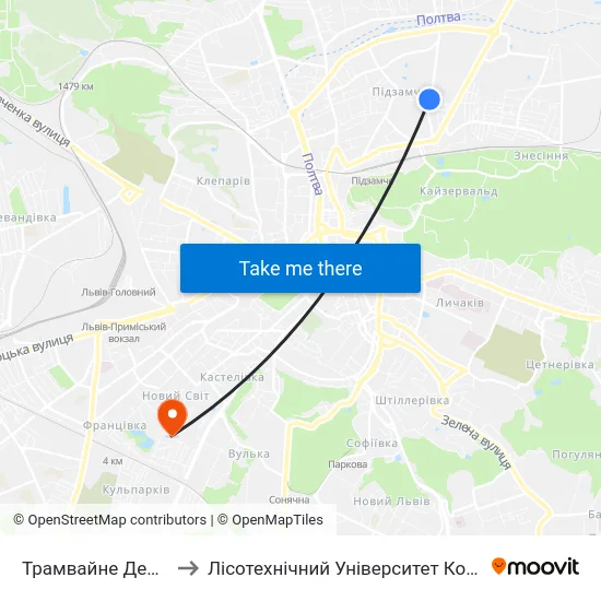 Трамвайне Депо №2 to Лісотехнічний Університет Корпус № 1 map