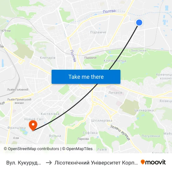 Вул. Кукурудзяна to Лісотехнічний Університет Корпус № 1 map