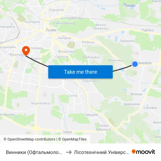 Винники (Офтальмологічна Поліклініка) to Лісотехнічний Університет Корпус № 1 map
