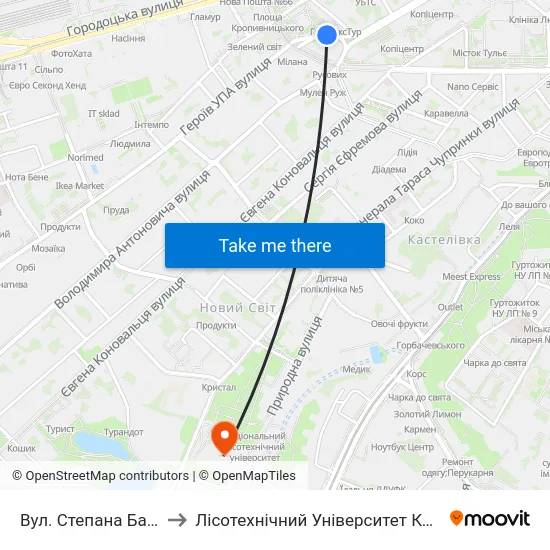 Вул. Степана Бандери to Лісотехнічний Університет Корпус № 1 map