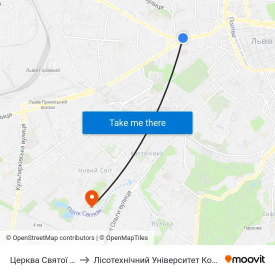 Церква Святої Анни to Лісотехнічний Університет Корпус № 1 map