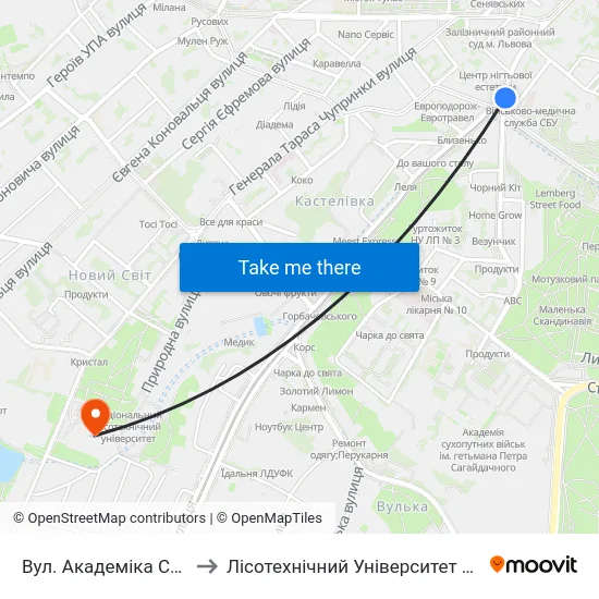 Вул. Академіка Сахарова to Лісотехнічний Університет Корпус № 1 map