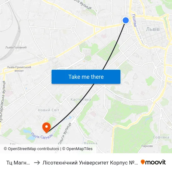Тц Магнус to Лісотехнічний Університет Корпус № 1 map