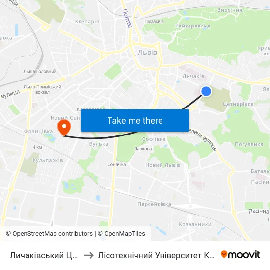 Личаківський Цвинтар to Лісотехнічний Університет Корпус № 1 map