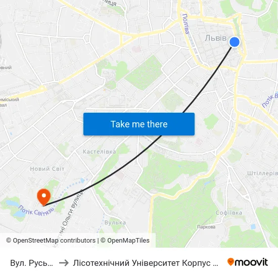 Вул. Руська to Лісотехнічний Університет Корпус № 1 map