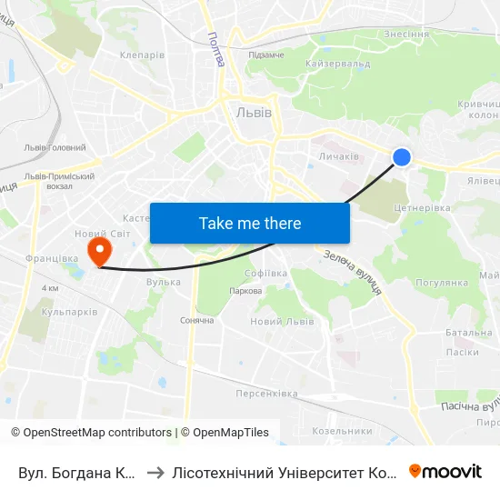 Вул. Богдана Котика to Лісотехнічний Університет Корпус № 1 map