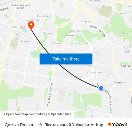 Дитяча Поліклініка to Лісотехнічний Університет Корпус № 1 map