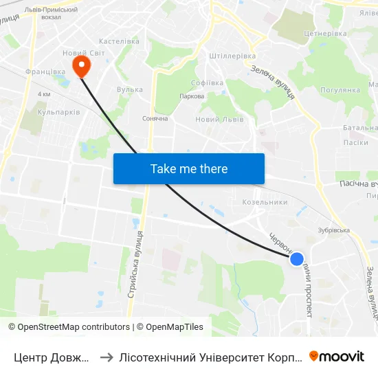 Центр Довженка to Лісотехнічний Університет Корпус № 1 map