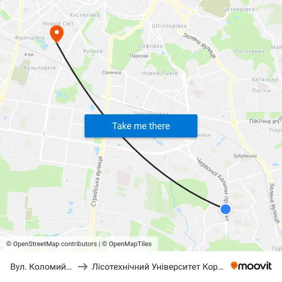 Вул. Коломийська to Лісотехнічний Університет Корпус № 1 map