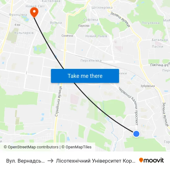 Вул. Вернадського to Лісотехнічний Університет Корпус № 1 map