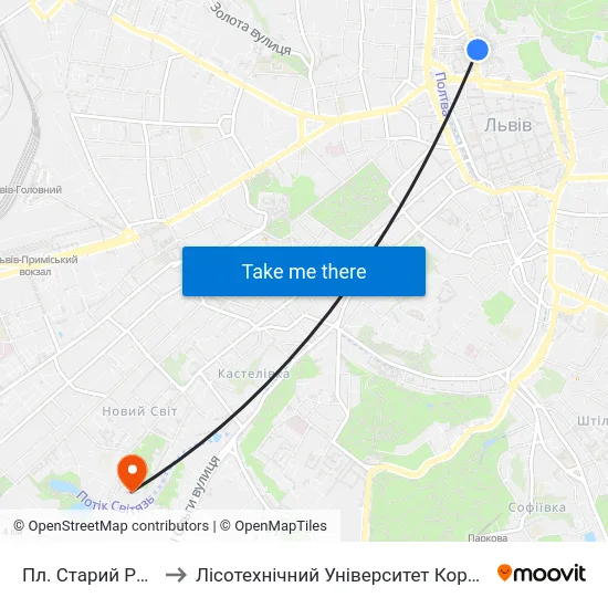 Пл. Старий Ринок to Лісотехнічний Університет Корпус № 1 map