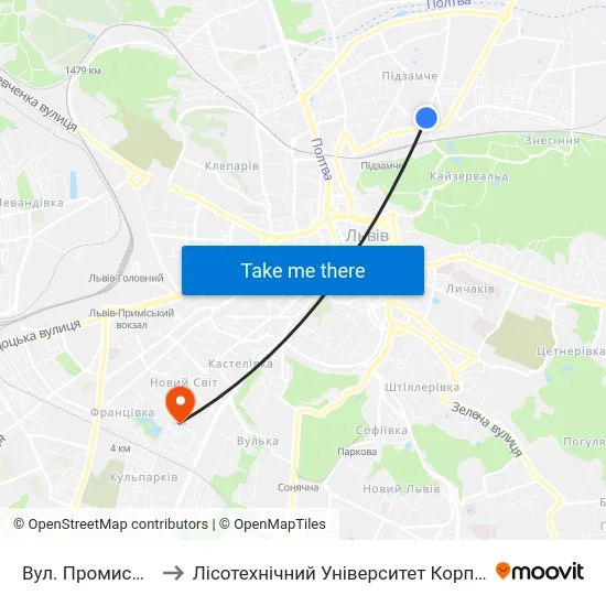 Вул. Промислова to Лісотехнічний Університет Корпус № 1 map