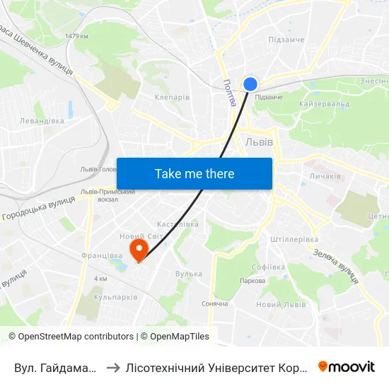 Вул. Гайдамацька to Лісотехнічний Університет Корпус № 1 map