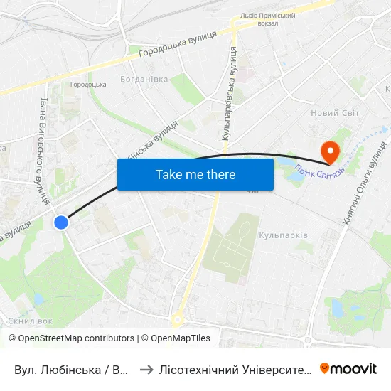 Вул. Любінська / Виговського to Лісотехнічний Університет Корпус № 1 map