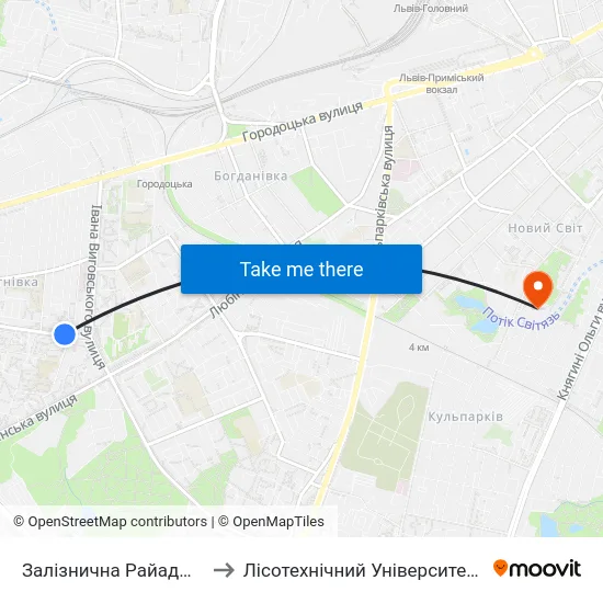 Залізнична Райадміністрація to Лісотехнічний Університет Корпус № 1 map