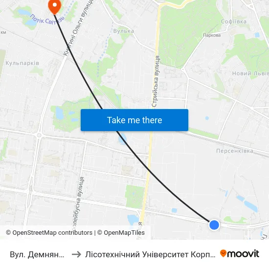 Вул. Демнянська to Лісотехнічний Університет Корпус № 1 map