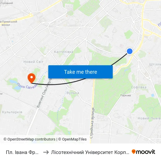 Пл. Івана Франка to Лісотехнічний Університет Корпус № 1 map