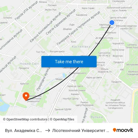 Вул. Академіка Сахарова to Лісотехнічний Університет Корпус № 1 map