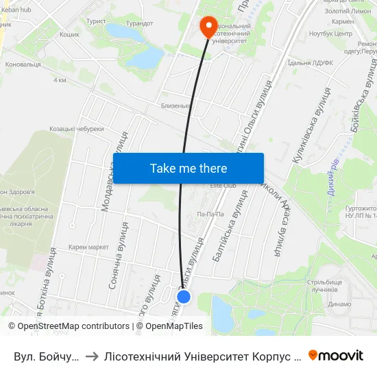 Вул. Бойчука to Лісотехнічний Університет Корпус № 1 map