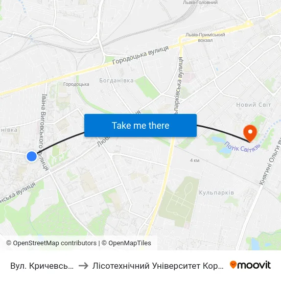 Вул. Кричевського to Лісотехнічний Університет Корпус № 1 map
