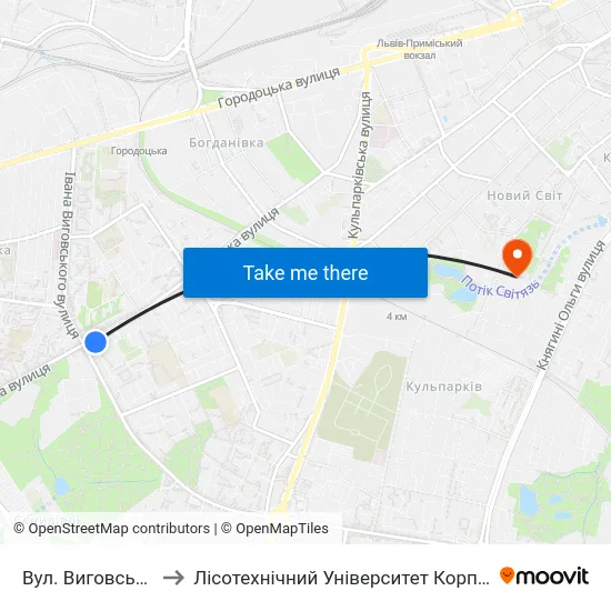 Вул. Виговського to Лісотехнічний Університет Корпус № 1 map