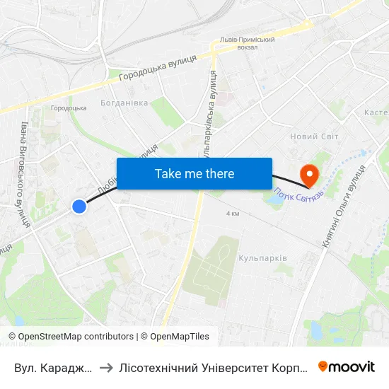 Вул. Караджича to Лісотехнічний Університет Корпус № 1 map