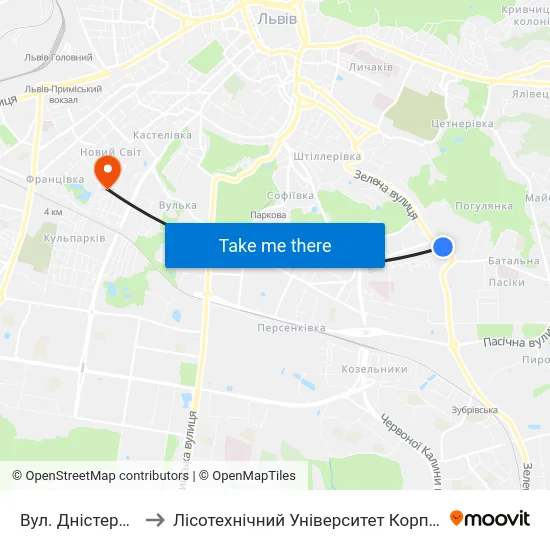 Вул. Дністерська to Лісотехнічний Університет Корпус № 1 map