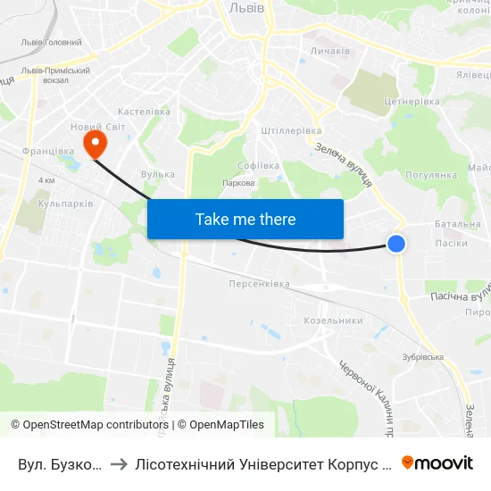 Вул. Бузкова to Лісотехнічний Університет Корпус № 1 map