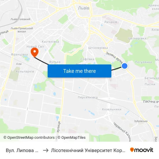 Вул. Липова Алея to Лісотехнічний Університет Корпус № 1 map