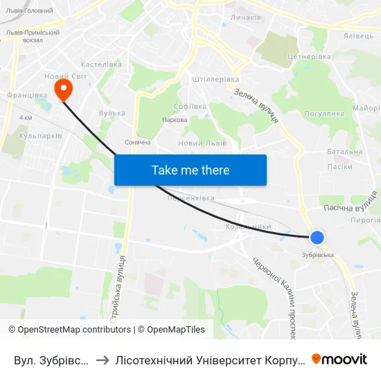 Вул. Зубрівська to Лісотехнічний Університет Корпус № 1 map