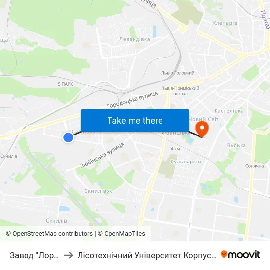Завод "Лорта" to Лісотехнічний Університет Корпус № 1 map