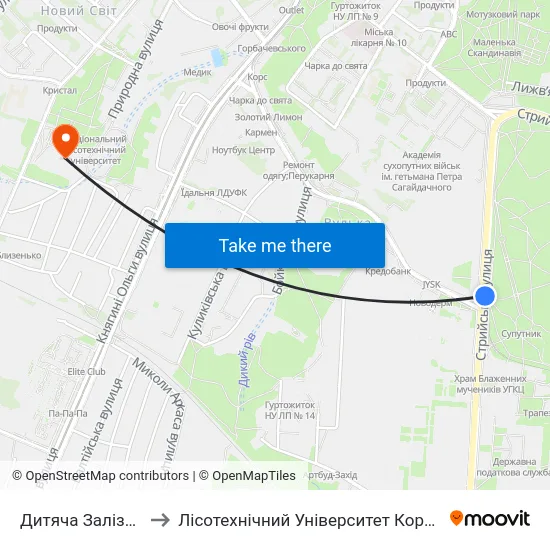 Дитяча Залізниця to Лісотехнічний Університет Корпус № 1 map