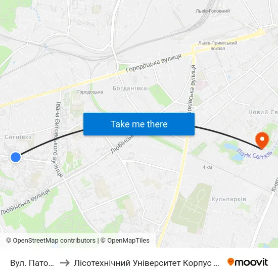 Вул. Патона to Лісотехнічний Університет Корпус № 1 map