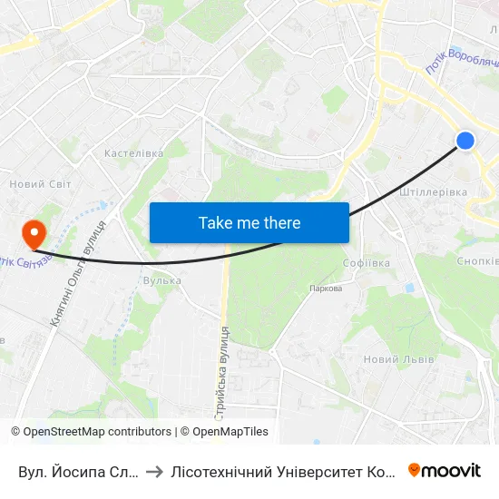 Вул. Йосипа Сліпого to Лісотехнічний Університет Корпус № 1 map