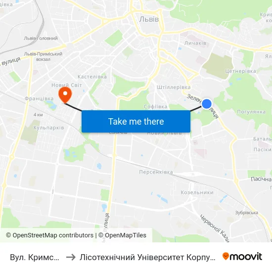 Вул. Кримська to Лісотехнічний Університет Корпус № 1 map