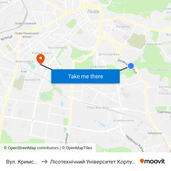 Вул. Кримська to Лісотехнічний Університет Корпус № 1 map