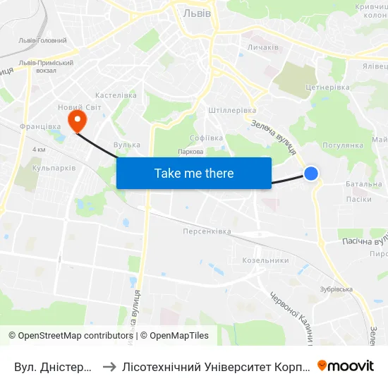 Вул. Дністерська to Лісотехнічний Університет Корпус № 1 map