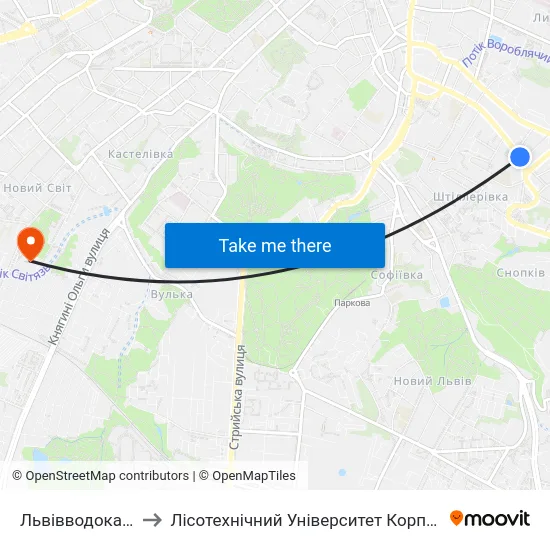 Львівводоканал to Лісотехнічний Університет Корпус № 1 map