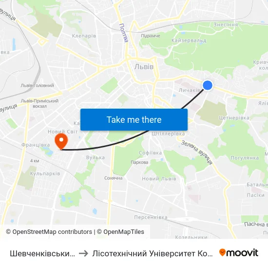 Шевченківський Гай to Лісотехнічний Університет Корпус № 1 map