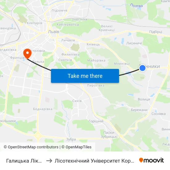 Галицька Лікарня to Лісотехнічний Університет Корпус № 1 map