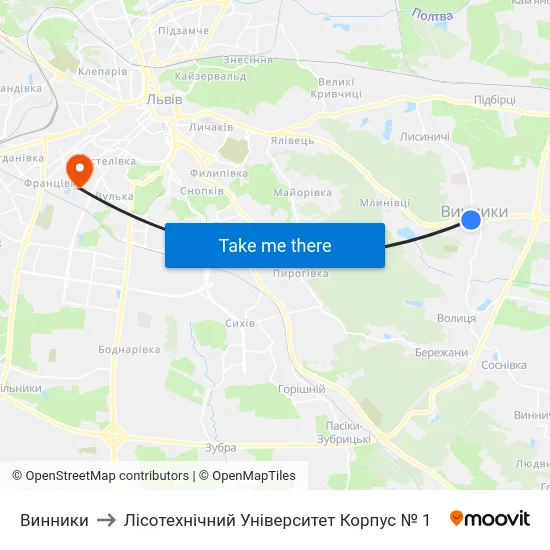 Винники to Лісотехнічний Університет Корпус № 1 map