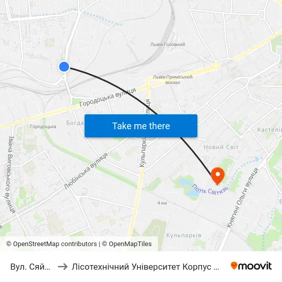 Вул. Сяйво to Лісотехнічний Університет Корпус № 1 map