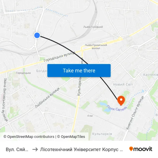 Вул. Сяйво to Лісотехнічний Університет Корпус № 1 map