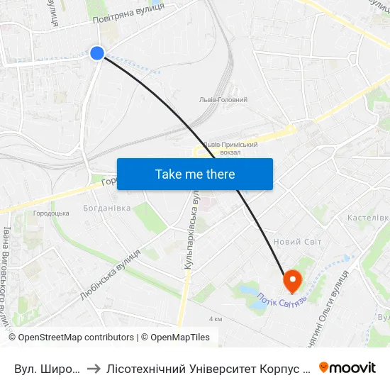 Вул. Широка to Лісотехнічний Університет Корпус № 1 map