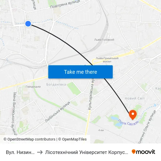 Вул. Низинна to Лісотехнічний Університет Корпус № 1 map