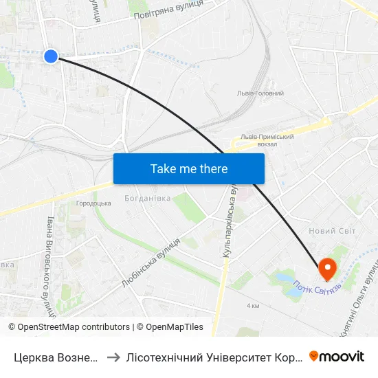Церква Вознесіння to Лісотехнічний Університет Корпус № 1 map