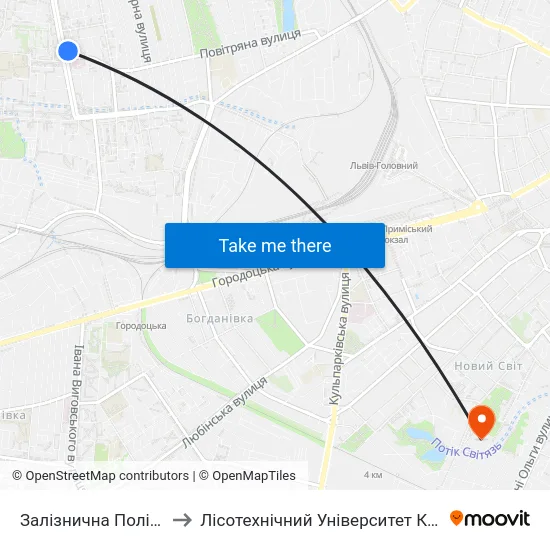 Залізнична Поліклініка to Лісотехнічний Університет Корпус № 1 map