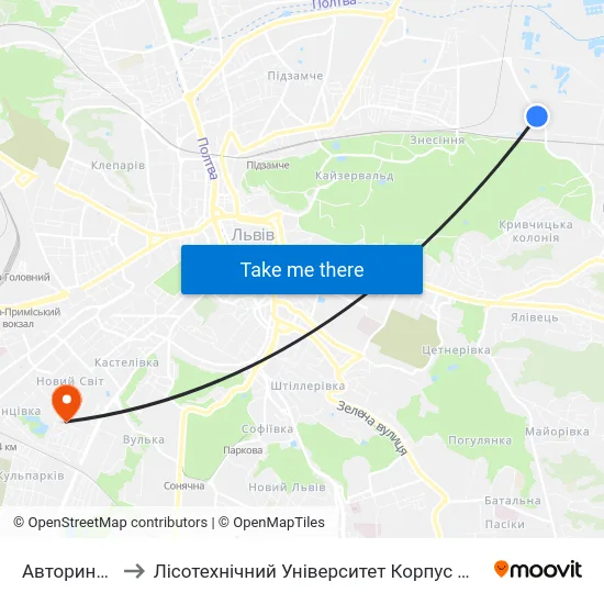 Авторинок to Лісотехнічний Університет Корпус № 1 map
